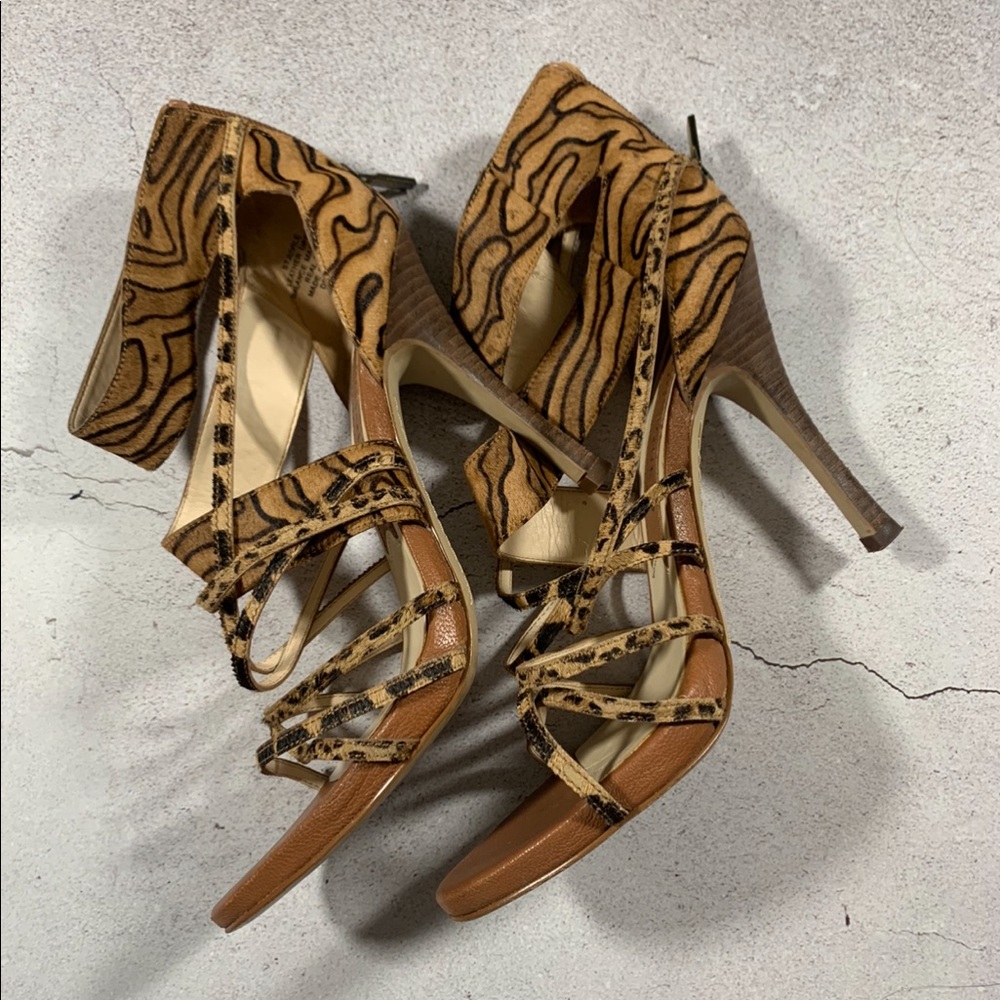 Boutique9 Real Fur Tan/Nude Print Heels